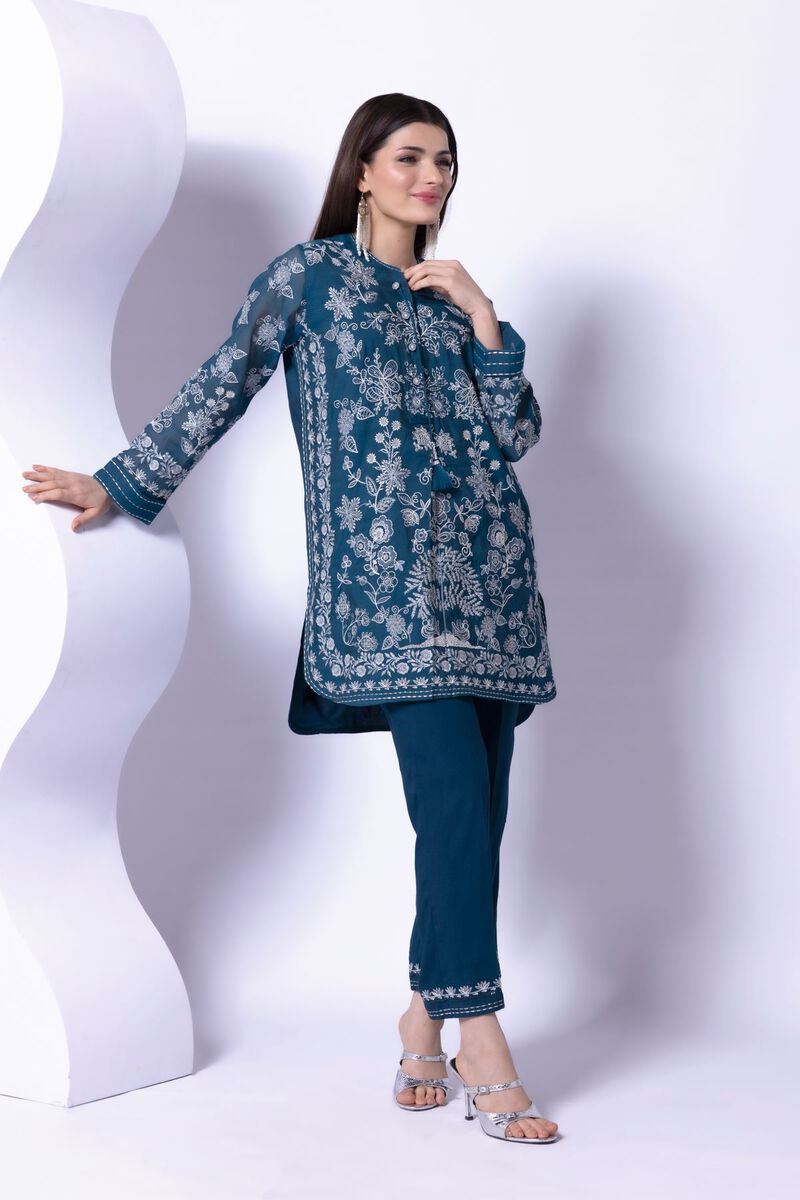 Embroidered | Crosshatch Raw Silk | Pants | null