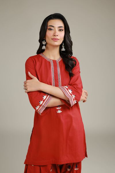 Embroidered | Cambric | Red Cambric Kurta | AED 130.00