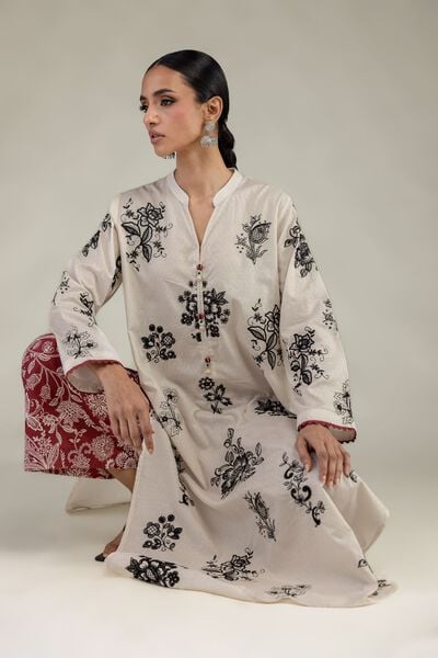 Embroidered | Cotton Dobby | Floral Longline Kurta | AED 230.00