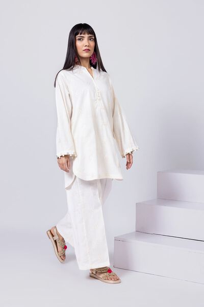 Embroidered | Crosshatch Poplin | Pants | AED 80.00