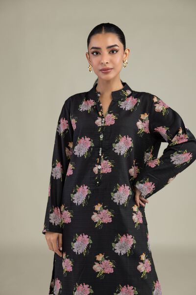 Printed | Cotton Dobby | Black Floral Kurta | AED 50.00