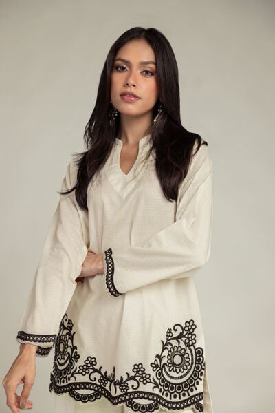 Embroidered | Cotton Dobby | Cotton V-Neck Kurta | AED 180.00