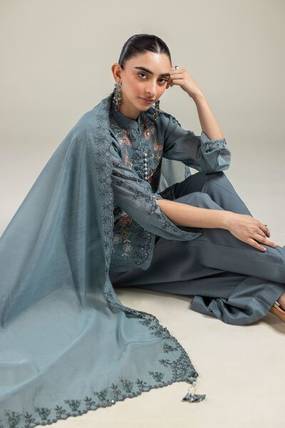 Paper Silk | Floral Teal Dupatta | AED 75.00