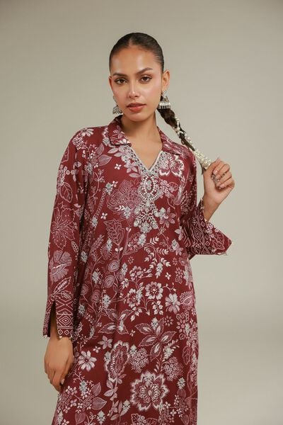 Embroidered | Raw Silk | Floral Longline Kurta | AED 115.00