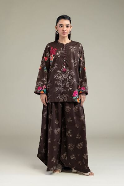 Printed | Cotton Dobby | Floral Brown Pants | AED 130.00