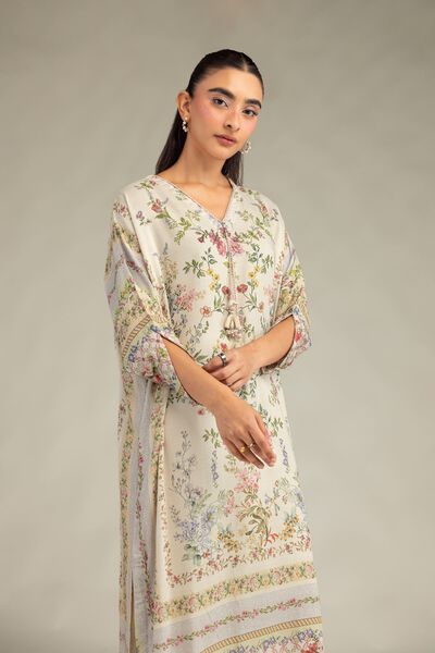 Printed | Raw Silk | Floral Longline Kurta | AED 180.00