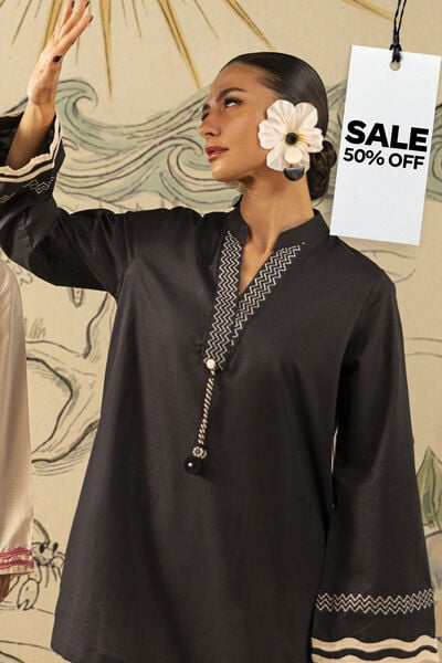 Embroidered | Cotton Dobby | Black Cotton Kurta | AED 65.00