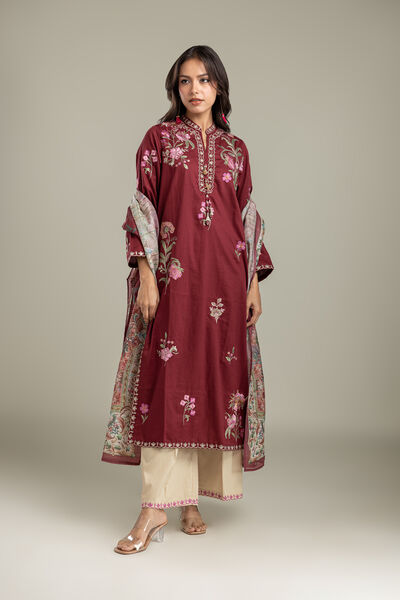 Embroidered | Textured Cotton | Pants | AED 130.00