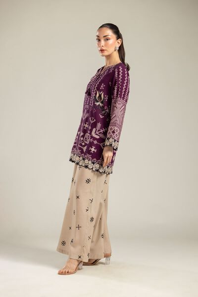 Embroidered | Raw Silk | Beige Silk Pants | AED 39.00