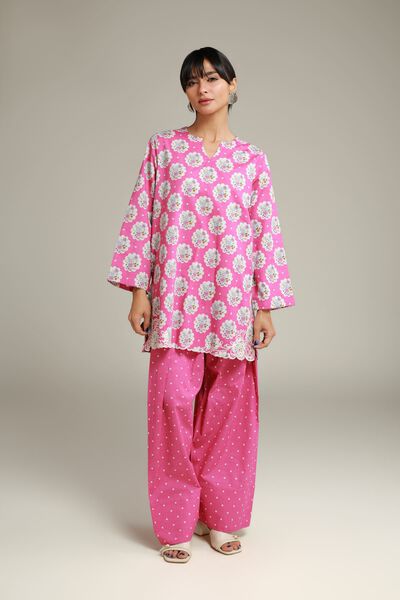 Embroidered | Cotton Dobby | Oversized Pink Shalwar | AED 80.00