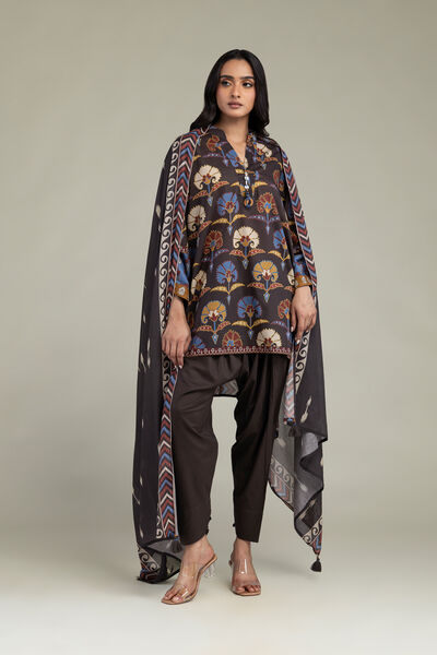 Printed | Cambric | Brown Cambric Shalwar | AED 130.00