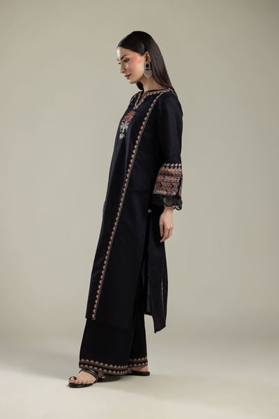 Embroidered |Cotton Dobby | Black Cotton Pants | AED 80.00