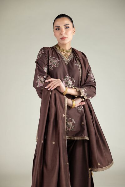 Embroidered | Raw Silk | Floral V-Neck Kurta | AED 115.00