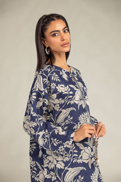 Printed | Cambric | Floral Navy Kurta | AED 150.00