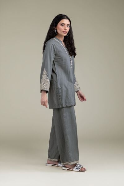 Embroidered | Cotton Dobby | Solid Cotton Pants | AED 80.00
