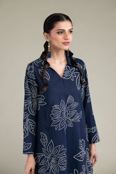 Printed | Cambric | Navy Longline Kurta | AED 130.00