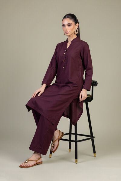 Dyed | Raw Silk | Solid Maroon Kurta | AED 150.00