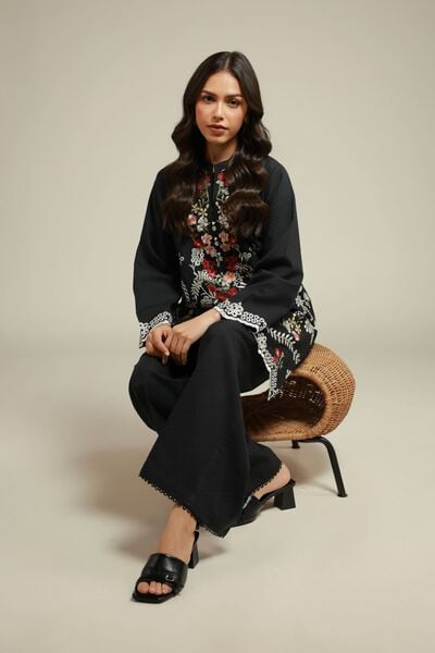 Embroidered | Cotton Dobby | Black Tailored Set | AED 230.00