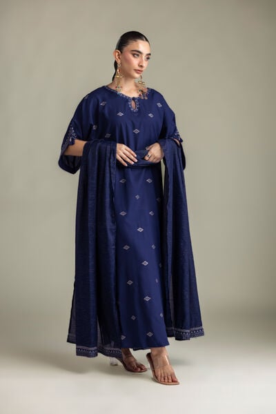 Embroidered | Raw Silk | Navy Embroidered Pants | AED 150.00
