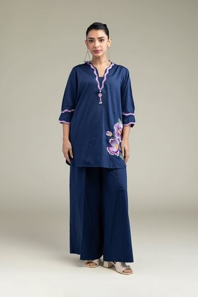 Embroidered | Cotton Dobby | Solid Navy Pants | AED 80.00
