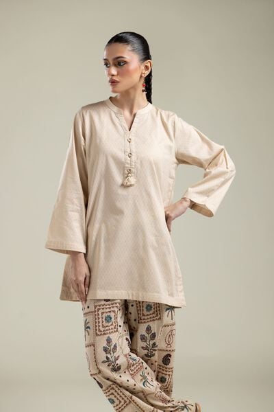 Embroidered |Cotton Dobby | Beige Cotton Kurta | AED 130.00