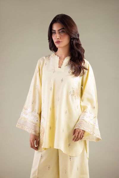 Embroidered | Raw Silk | Embellished V-Neck Kurta | AED 69.00