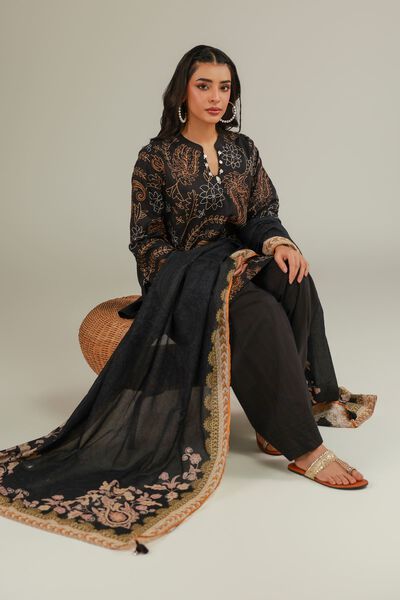 Embroidered | Cotton Dobby | Short Black Kurta | AED 130.00