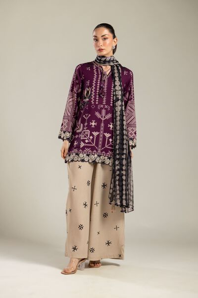 Embroidered | Raw Silk | Beige Silk Pants | AED 39.00