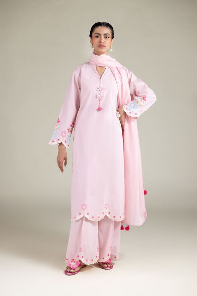 Embroidered | Textured Cotton | Relaxed Floral Pants | AED 30.00