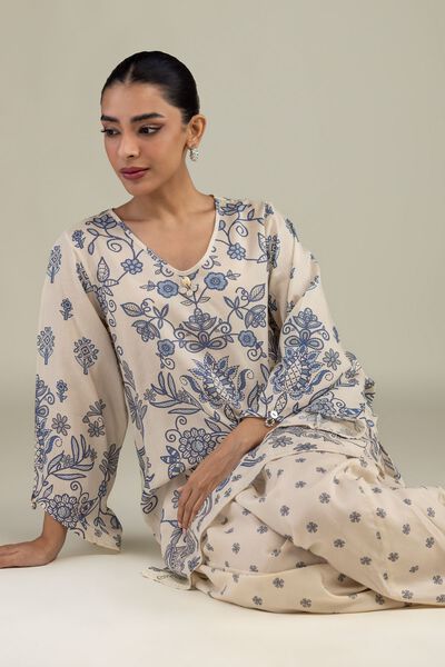 Printed | Textured Weave | Short Floral Kurta | AED 130.00