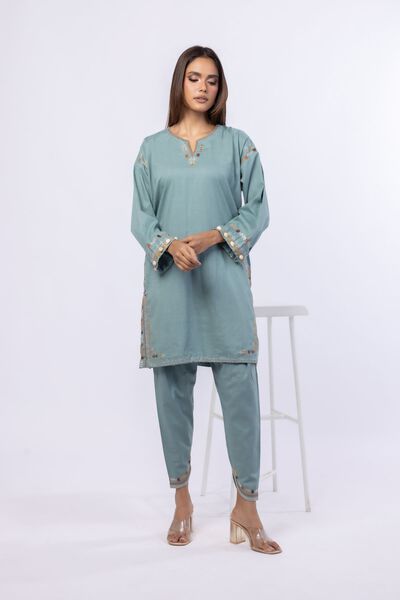 Embroidered | Crosshatch Poplin | Pants | AED 18.00