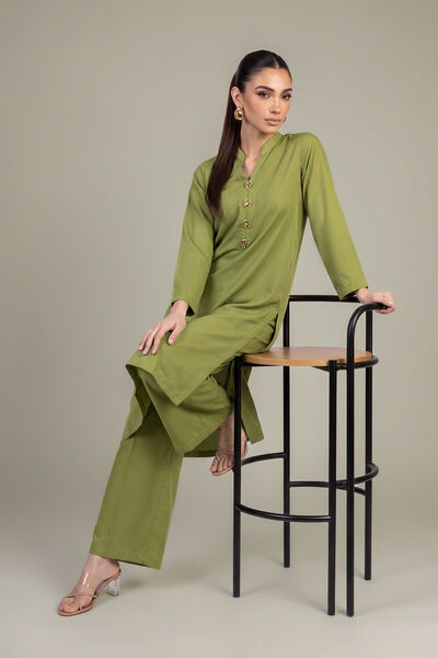 Dyed | Raw Silk | Solid V-Neck Kurta | AED 150.00