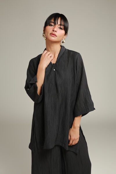 Dyed | Blended Crinkle | Black Crinkle Kurta | AED 150.00