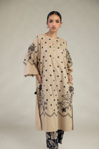 Embroidered | Cotton Dobby | Beige Cotton Kurta | AED 230.00