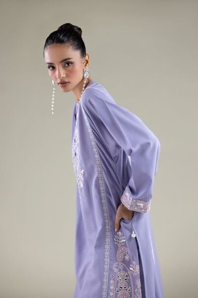 Embroidered | Raw Silk | Paisley Longline Kurta | AED 115.00