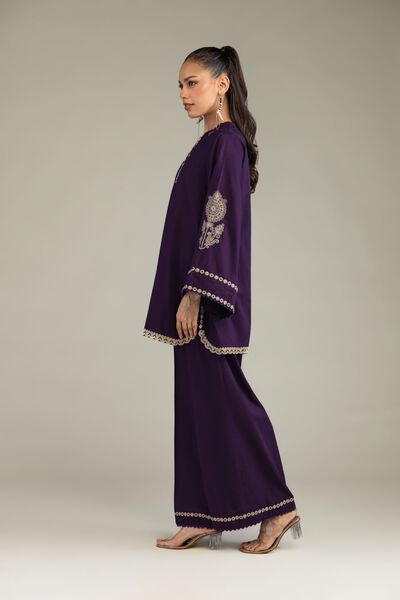 Embroidered | Cambric | Purple Cambric Pants | AED 130.00