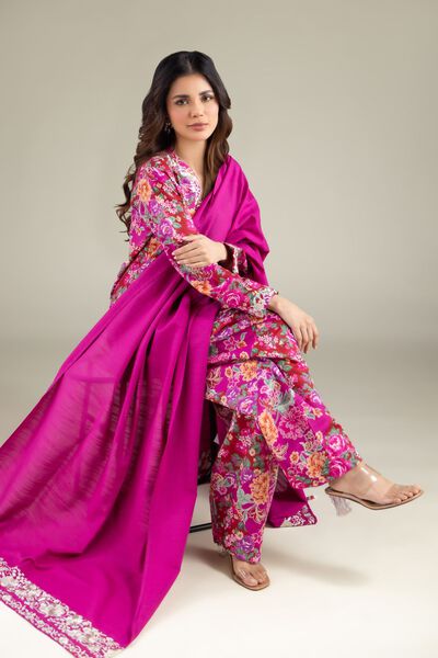 Embroidered | Textured Cotton | Floral Draped Dupatta | AED 100.00
