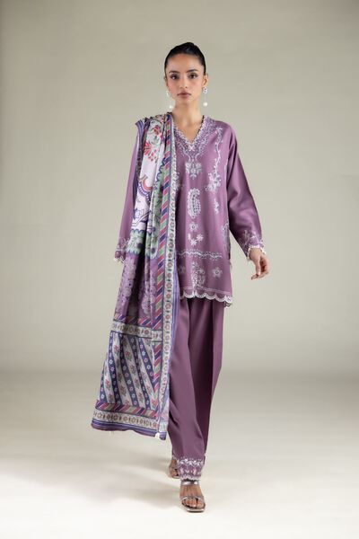 Embroidered | Raw Silk | Floral V-Neck Kurta | AED 125.00