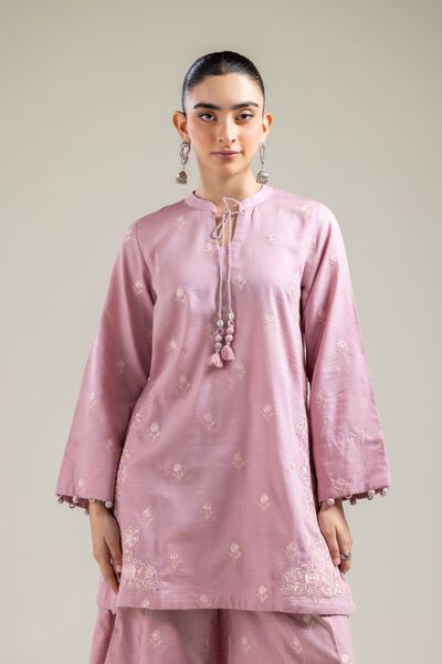 Embroidered |Cotton Dobby | Pink Cotton Kurta | AED 150.00