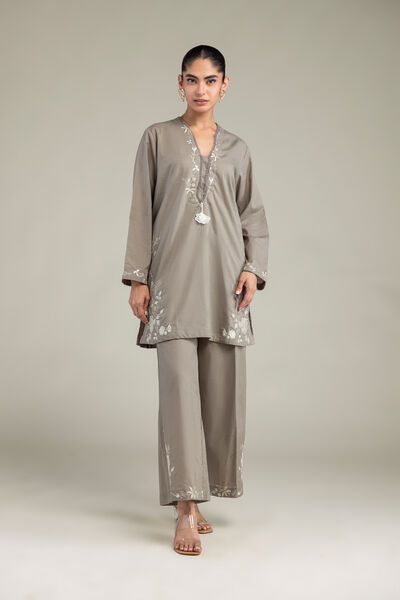 Embroidered | Cotton Dobby | Floral Cotton Pants | AED 130.00