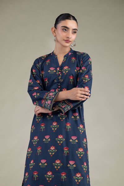 Printed | Cambric | Cambric Navy Kurta | AED 150.00