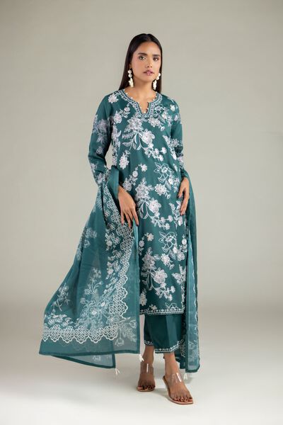Embroidered | Raw Silk | Pearl Floral Kurta | AED 138.00