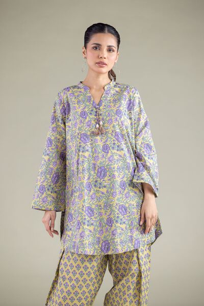 Printed | Cambric | Floral Band-Collar Kurta | AED 100.00