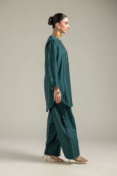 Raw Silk | Silk Green Shalwar | AED 65.00