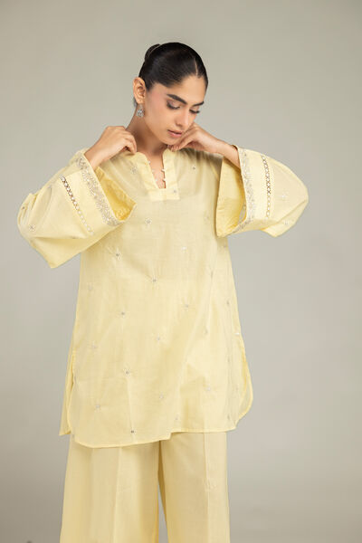 Embroidered | Cambric | Yellow Cambric Kurta | AED 180.00