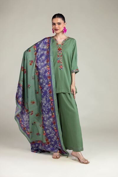 Embroidered | Polyester Silk | Floral Silk Dupatta | AED 39.00