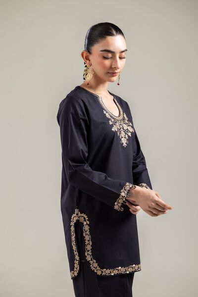 Embroidered |Cotton Dobby | Black Cotton Kurta | AED 150.00
