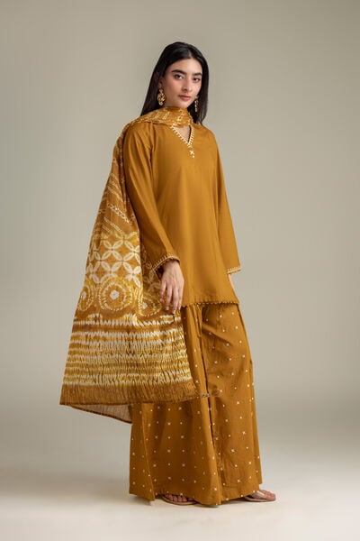 Embroidered | Cambric | Cambric Mustard Pants | AED 150.00
