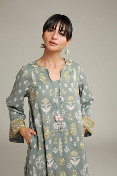 Printed | Cambric | Mint Cambric Kurta | AED 130.00