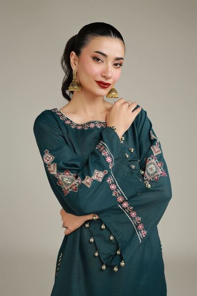 Embroidered | Raw Silk | Geometric Silk Kurta | AED 125.00